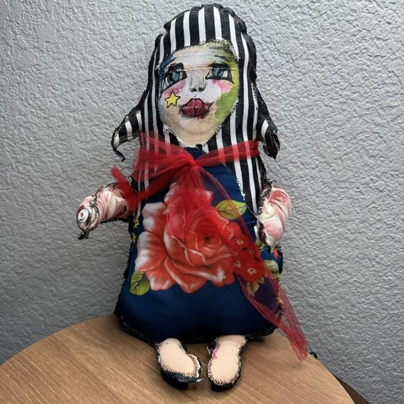 Stinkbug Designs Handmade Media Art Doll with heart pocket for worries - Picture 7 of 10